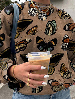 Butterfly Printing Casual Fashion Long Sleeve Sweatshirt