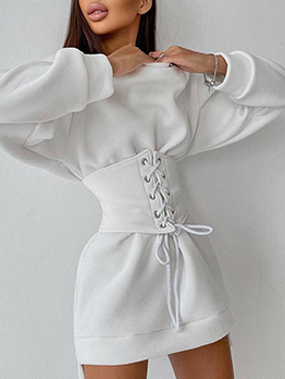 Fashion White Long Sleeve Loose Dresses With Corset