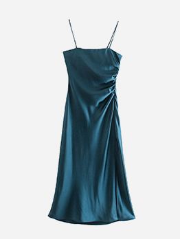 Spaghetti Strap  Solid Prom  Cocktail Sleeveless Maxi Dress