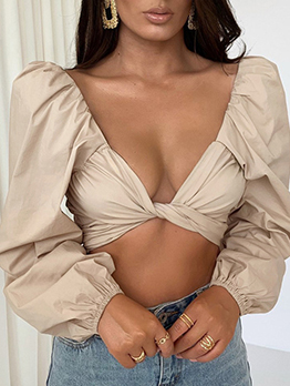 Sexy V Neck Tie Wrap Cropped Top For Ladies
