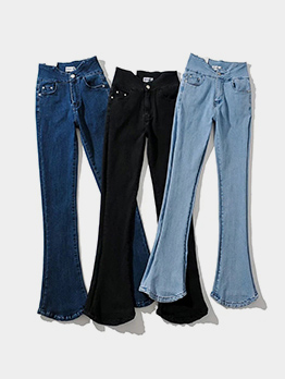 Easy Matching Blue Bootcut Denim Jean Pants For Women