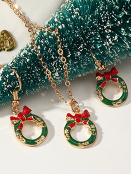 Festive Snowman Elk Christmas Earring Necklace Set
