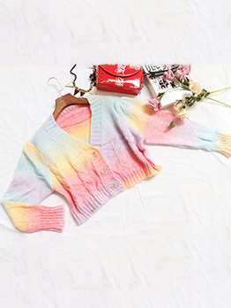 Cute Rainbow V Neck Fall Cardigan Coats For Women