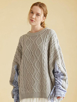 Cozy Patchwork Loose Ladies Pullover Sweater