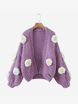 Jacquard Weave Style Weave Stereo Flowers Cardigan Sweater