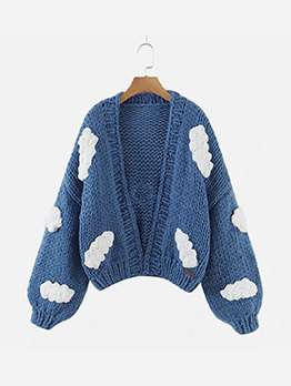 V-Neck Stereo Clouds Loose Winter Knitted Cardigan Sweater