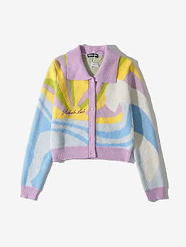 Turndown Collar Casual Sweet Versatile Cardigan Sweater