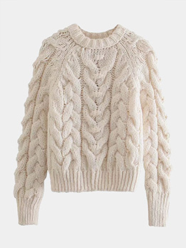 Modern Beige White Long Sleeve Versatile Sweater
