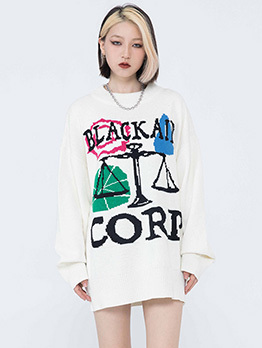 Trendy Print Letter Loose Fitting Sweater