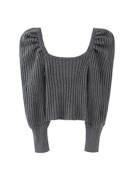Square Neck  Solid Puff Sleeve Pullover Sweater For Women