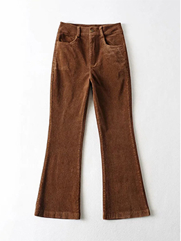 Trendy Solid Corduroy Flare Long Pants