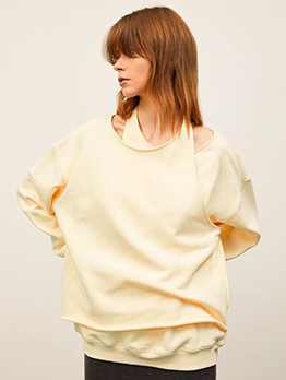 Pullover Pure Irregular Long Sleeve Sweatshirts For Women