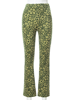 Characteristic Flower Printed Flare Green Long Pant