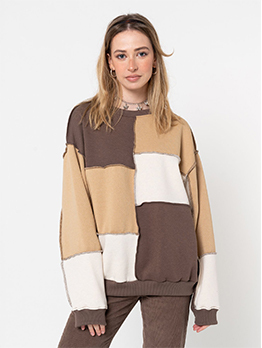 Patchwork Contrast Color Patchwork Casual Pullover Sweatshirt