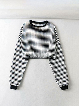 New Arrival Houndstooth Crew Neck Cropped Sweatshirt