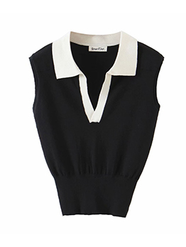 Chic Fresh Contrast Color Black Knitted Vest Top