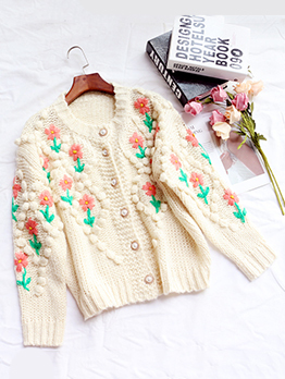 Stereo Hook Flower Embroidered Cardigan Coat