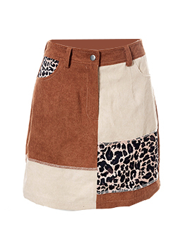 Summer Contrast Color Patchwork Leopard Skirt For Women