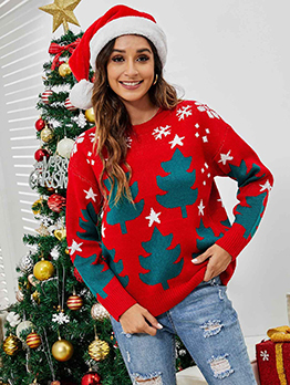 Loose Fashion Knitted Red Christmas Sweater