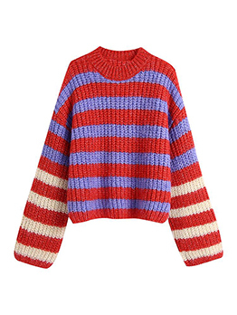 Street Contrast Color Striped Crew Neck Pullover Sweater 