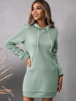 Casual Solid Long Sleeve Hoodie Dress For Women 