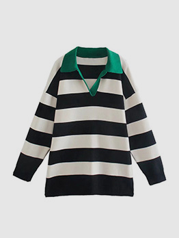 Loose Individual Contrast Color Striped Sweater
