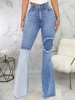Contrast Color Patchwork Casual Bootcut Jeans
