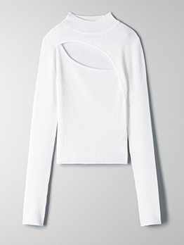 Modern Solid Hollow Out Plain T Shirts
