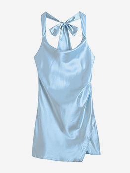Charming Tie Wrap Backless Halter Mini Dress