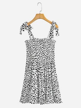 Ruffle Leopard Tie Wrap Backless Sleeveless Short Dress