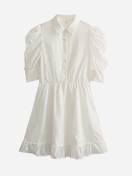 Ladies Lace  White Half Sleeve White Shirt Dress