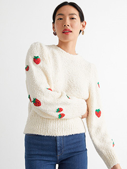 Strawberry Pattern Long Sleeve Sweater For Women