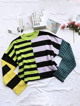 Youthful Contrast Color Pullover Versatile Sweater