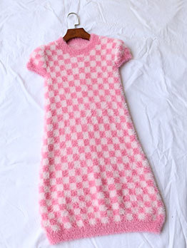 Stylish Particular Plaid Mink Fur Pink Dress