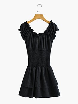 Sexy Ruffles Black Stringy Selvedge Backless Sleeveless Dress