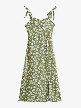 Vintage Floral Backless Tie Wrap Sleeveless Dress
