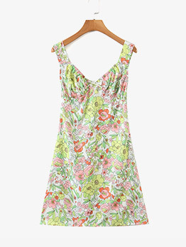 Lovely Summer V Neck Floral Heart Print Sleeveless Dress