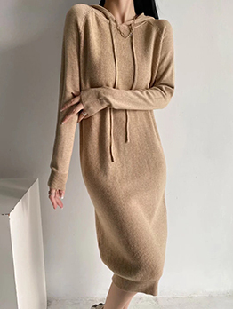 Casual Knitting Long Sleeve Hoodie Dress 