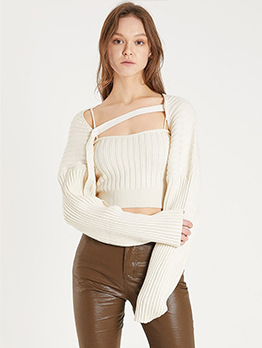 Casual Knitted Camisole With Outwear Two Piece T Shirts