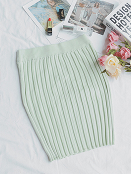 Fashion Pleated Knitted Solid Pencil Skirt