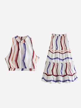 Print Sleeveless Loose 2piece Skirt Sets For Women