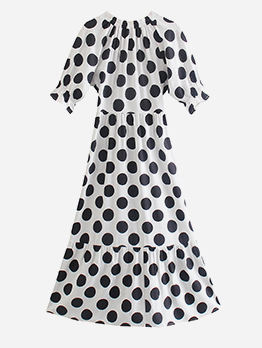 Polka Dots Printed Backless Cross Short Sleeve Dress