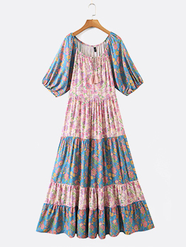 Bohemian Style Tassel Floral Ruffles Maxi Dress