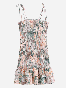 New Flower Print Ruched Camisole Dress