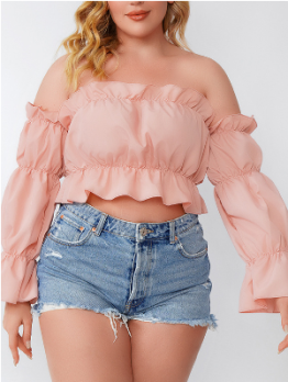  Plus Size Off Shoulder Ruffled Sleeve Tops For Women