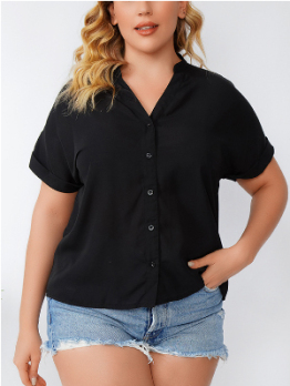 Summer Casual Solid V Neck Plus Size Top For Women