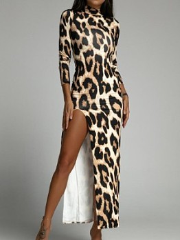 Leopard Print Split Maxi Dress