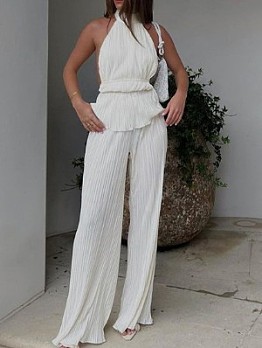 Pleated Wide Leg Trousers Set