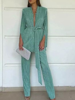 Pleated Two Piece Trousers Set