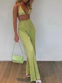 Halter Crop Wide Leg Trousers Set